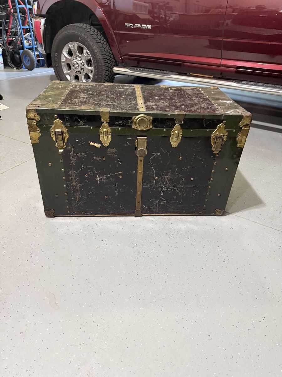 Vintage metal steamer trunk