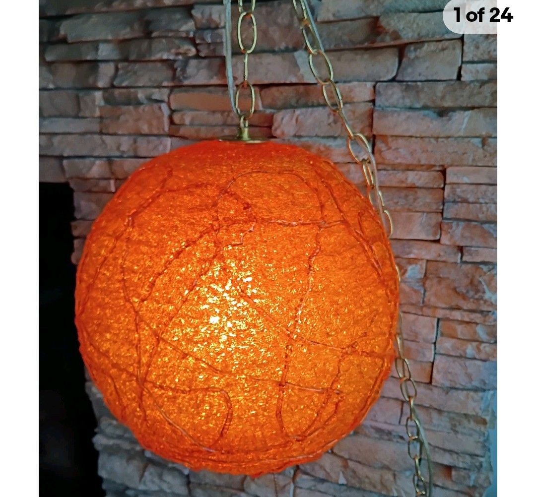 1950-60s Atomic Spaghetti Swag Lamp Orange Lucite MCM