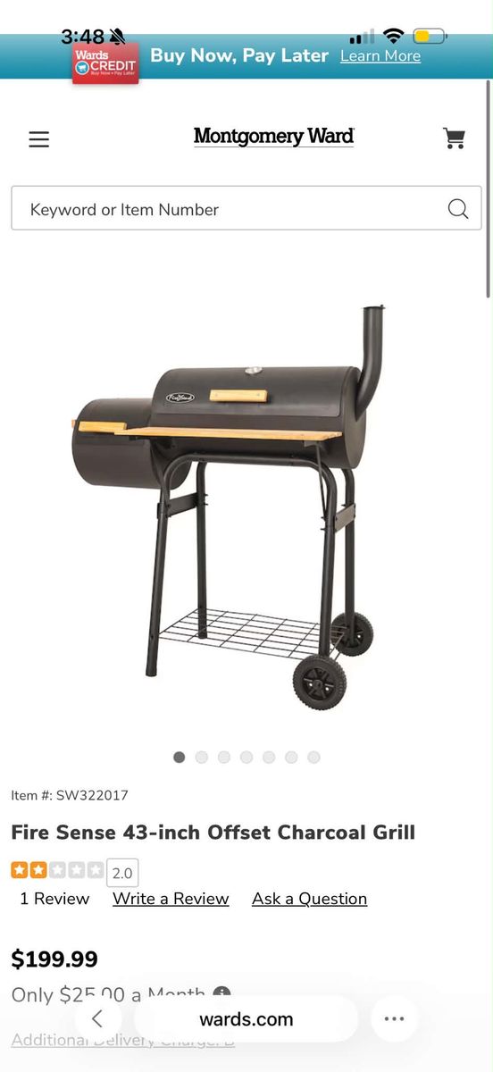 Fire Sense 43-Inch Offset Charcoal Grill Smoker