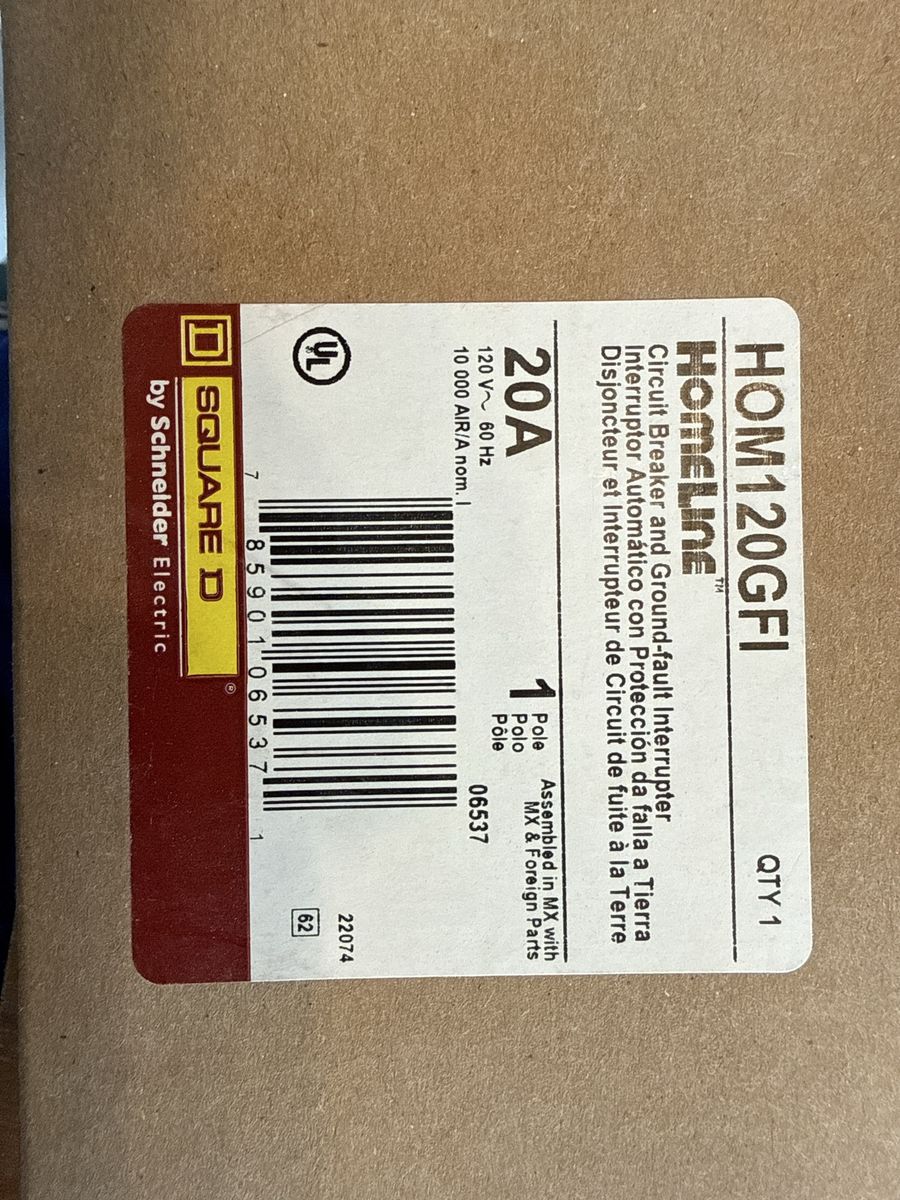 Square D Homeline HOM120GFI 20A 1-Pole 120V Ground-Fault Circuit Interrupter Breaker