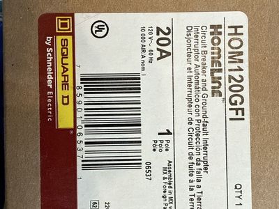 Square D Homeline HOM120GFI 20A 1-Pole 120V Ground-Fault Circuit Interrupter Breaker