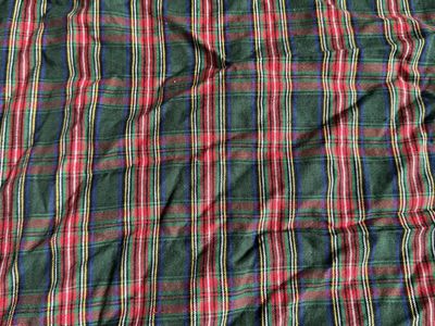 Vintage Plaid Cotton Fabric Red Green 32” x 44”