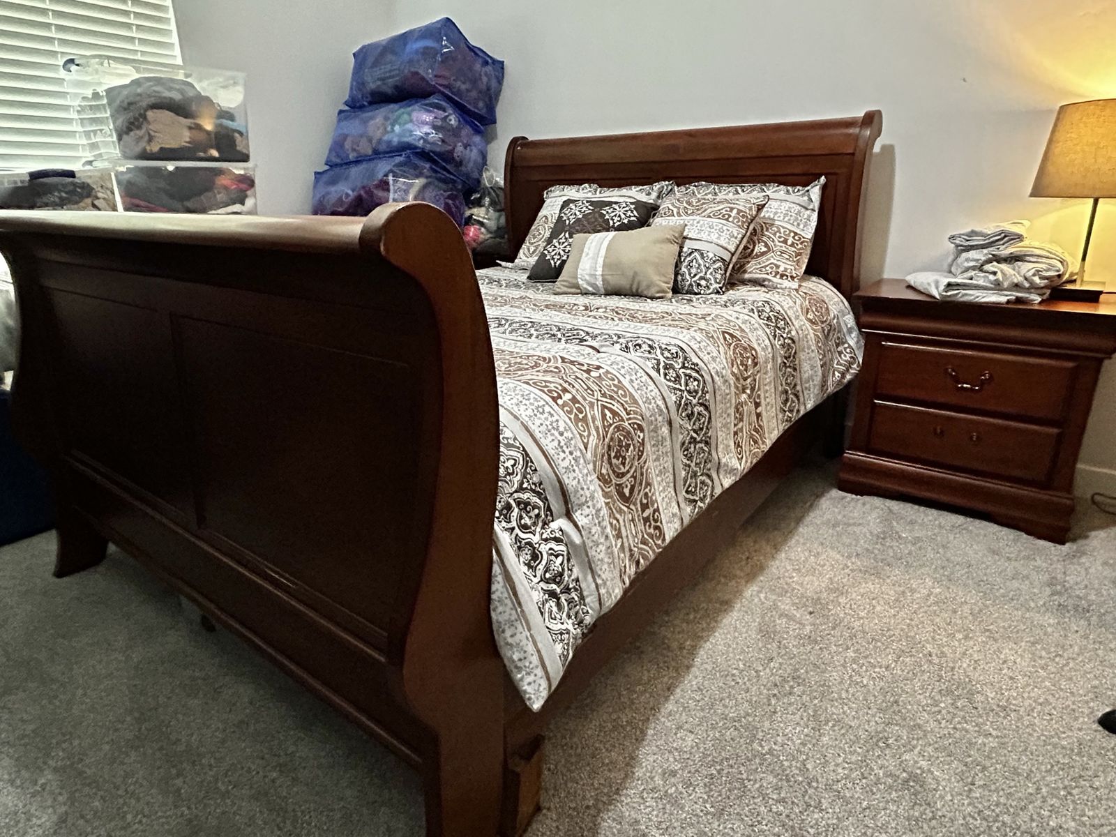 Sleigh Bed (Queen), Mattress & Box spring