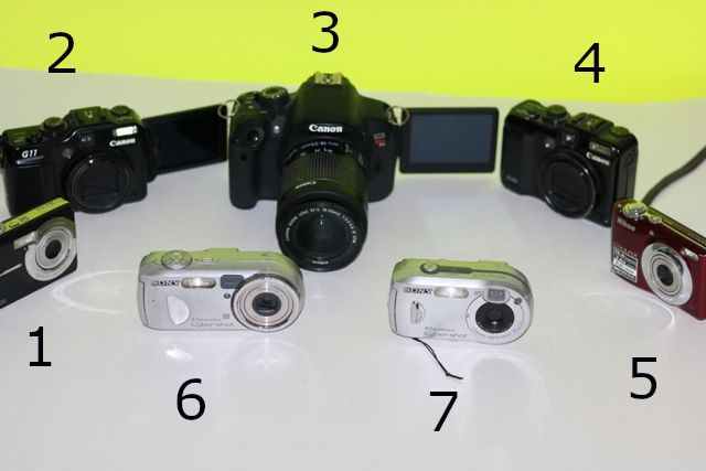 canon t5i, Canong G11,  Canon G10, sonyn 6, Sony 7.