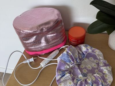 Unbranded Electric Hair Heating Cap & Shower Cap for Hair Treatment - Pink & Purple Floral