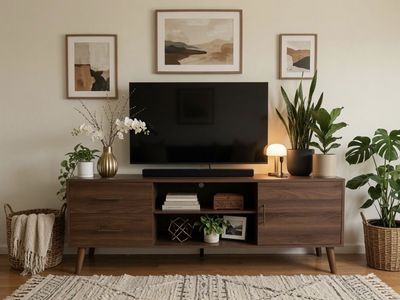 55” Wood TV Stand Media Console with Storage - Dark Brown/Walnut Finish