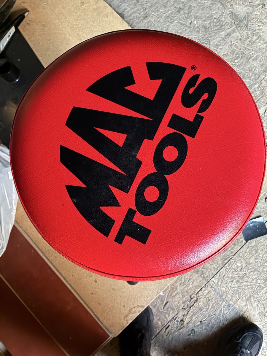 Mac Tools Swivel Shop Stool - Red Padded Rolling Garage Chair