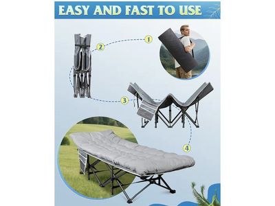 WLIVE 1200D double-layer Oxford camping cot with a mattress and carry bag in grey