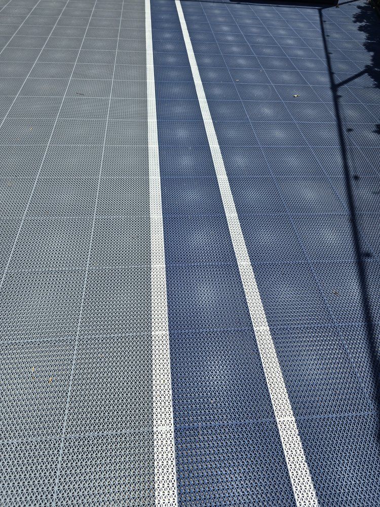 Interlocking Sport Court Tiles - Gray & Blue Perforated Outdoor Flooring