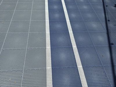 Interlocking Sport Court Tiles - Gray & Blue Perforated Outdoor Flooring