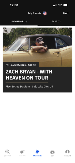 Zach Bryan - With Heaven On Tour Ticket - August 7, 2026 - Rice-Eccles Stadium - 4 Tickets   Salt Lake City