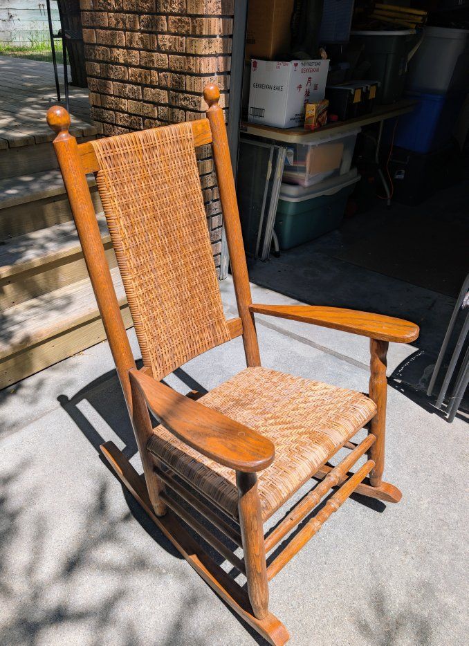 LL Bean Vintage Wicker Back & Seat Wooden Rocking Chair - Classic Design
