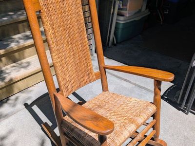 LL Bean Vintage Wicker Back & Seat Wooden Rocking Chair - Classic Design