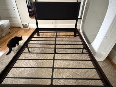 Queen Bed Frame with Black Upholstered Headboard