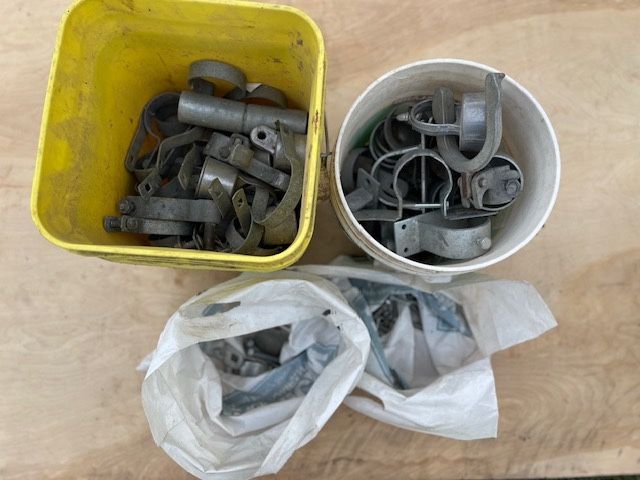 Chain link fencing brackets, including for locks, gates, etc.