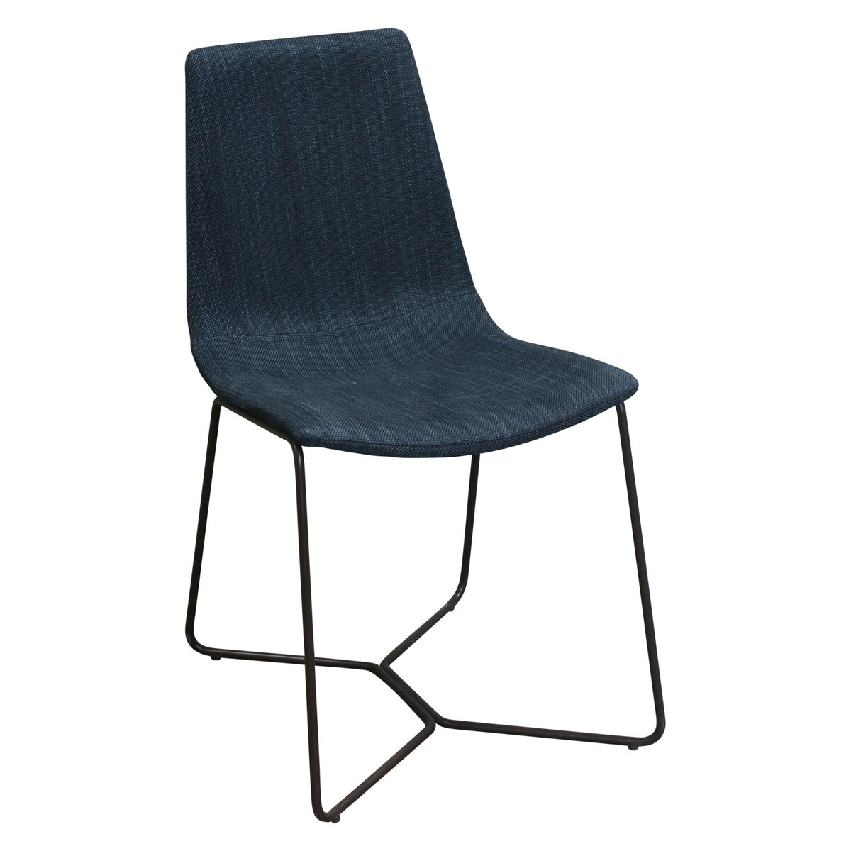 Set of 4 Modern Slope Dining Chairs, Midnight Blue, Basket Slub, Dark Bronze - Like New