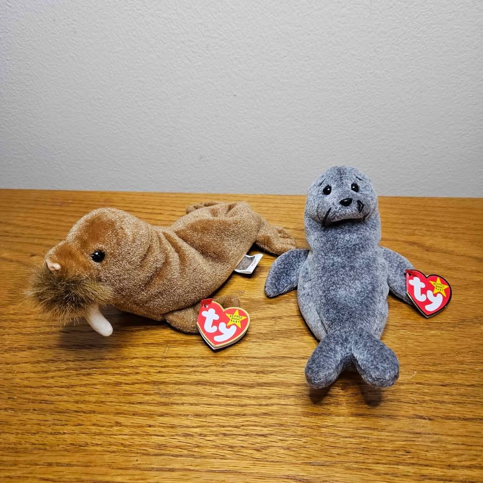 Collectible Ty Beanie Babies Paul the Walrus and Slippery the Seal ($12 each) - Great Gift!