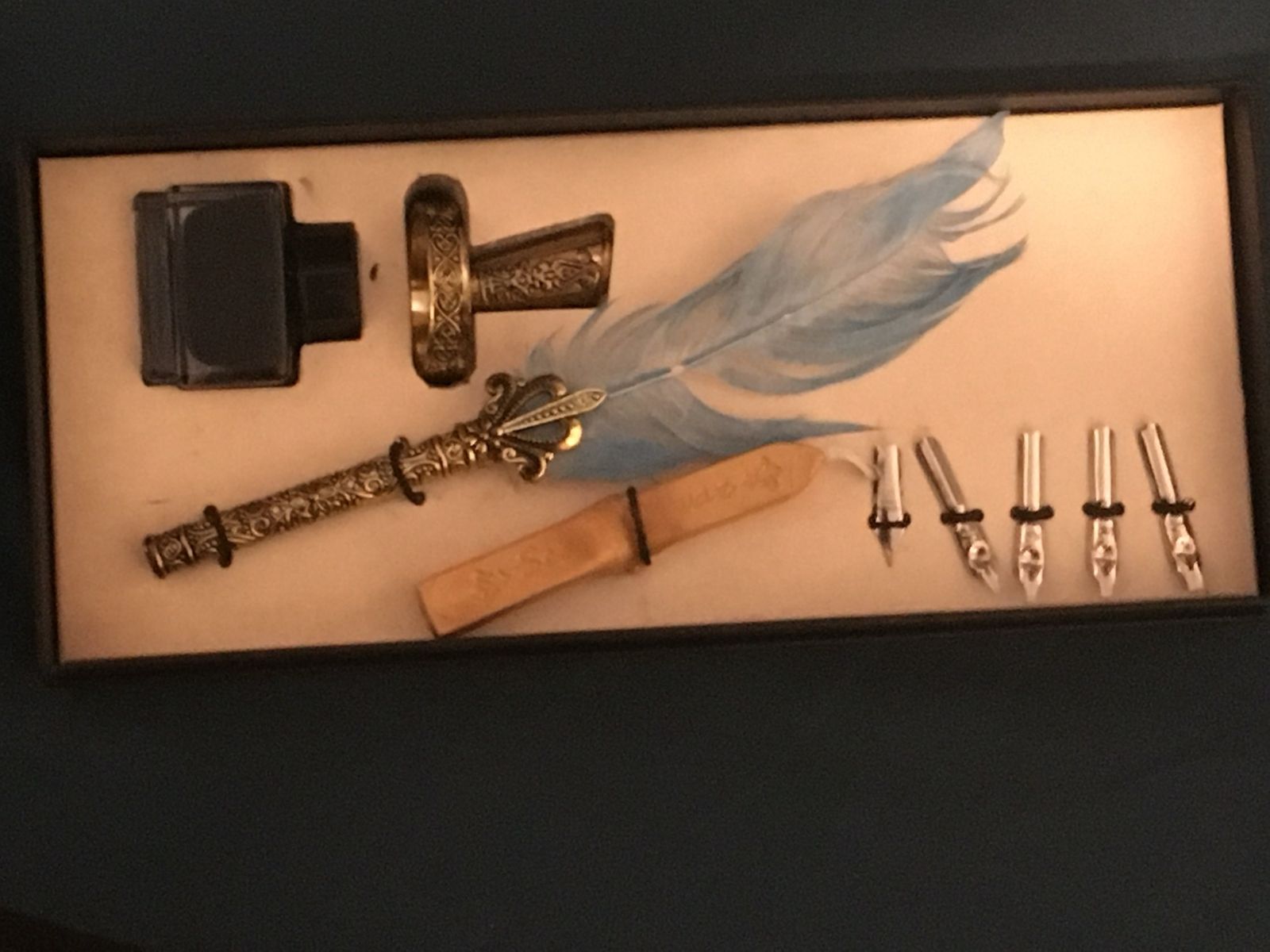 The Magical World of Witchcraft and Wizardry Feather Quill Pen Set with Ink & Nibs - Light Blue