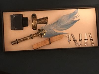 The Magical World of Witchcraft and Wizardry Feather Quill Pen Set with Ink & Nibs - Light Blue