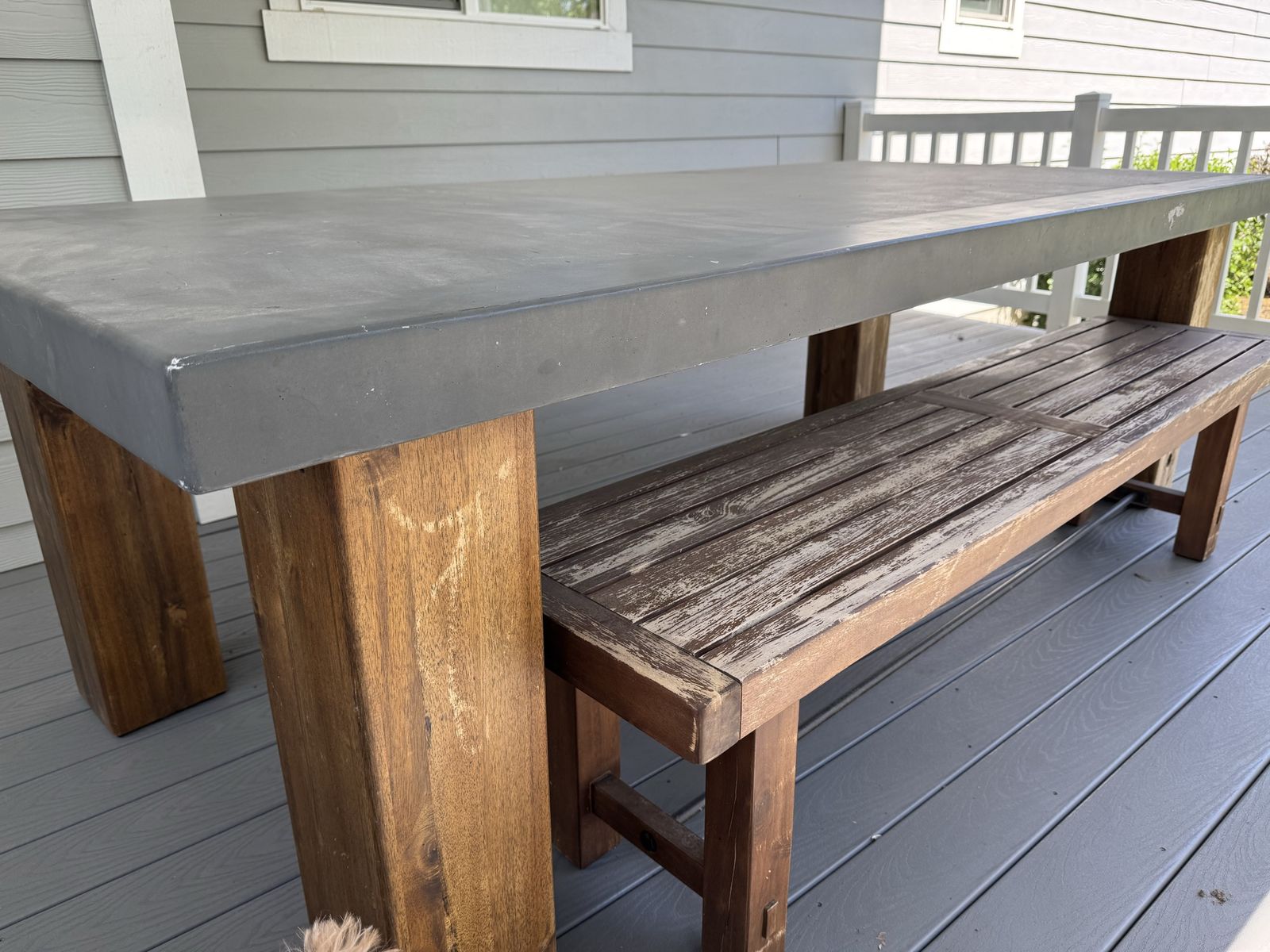 Pottery Barn Concrete Table with Açaí Wood Benches