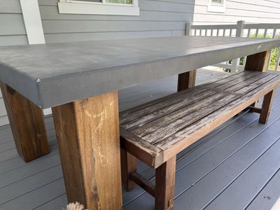 Pottery Barn Concrete Table with Açaí Wood Benches
