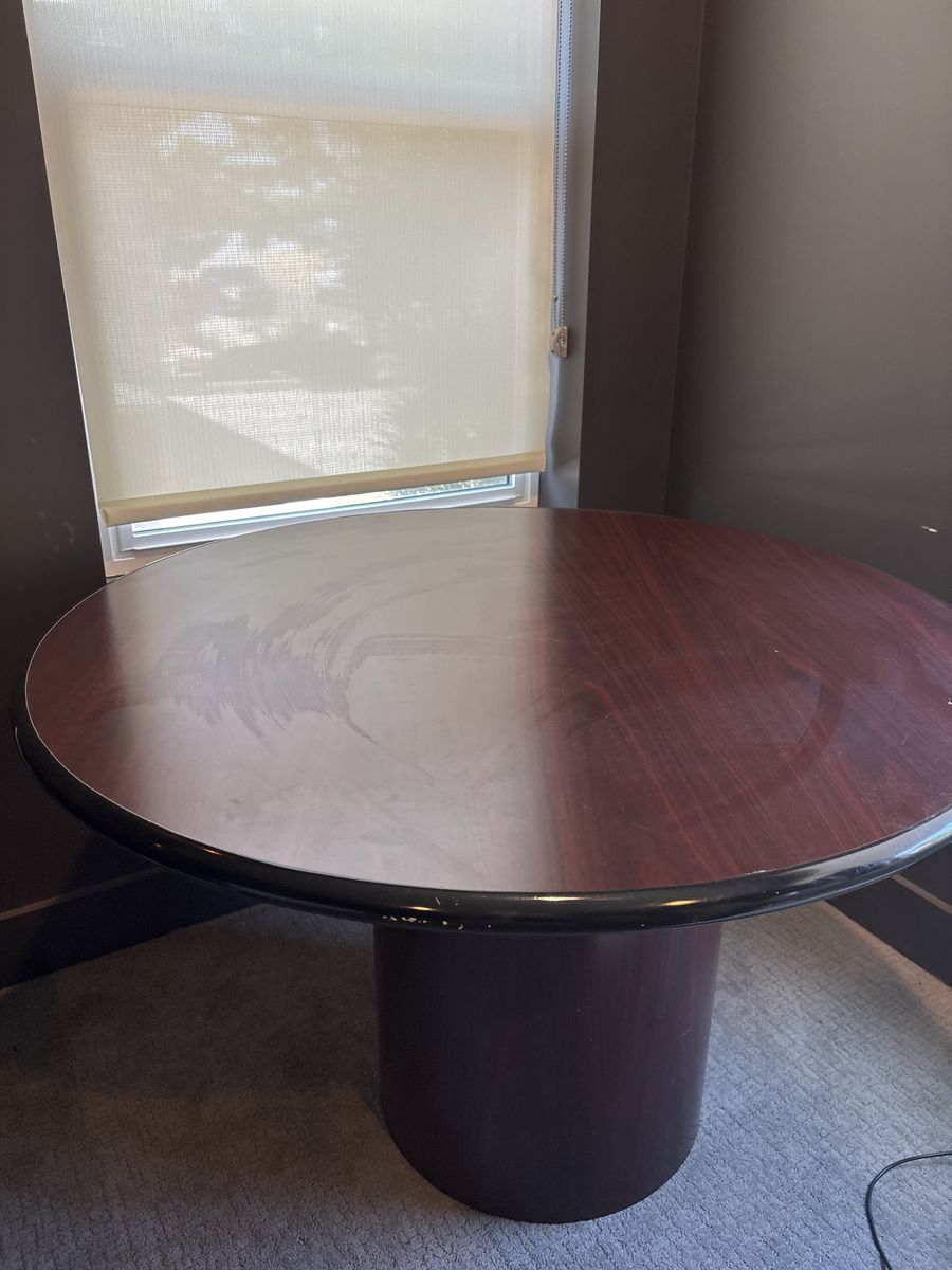 Round Wood Pedestal Dining/Conference Table - Dark Cherry Finish