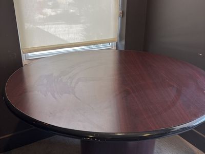 Round Wood Pedestal Dining/Conference Table - Dark Cherry Finish