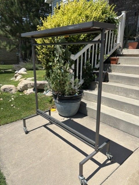 48 Long Adjustable Rolling Clothing/Garment Rack with Top Tray and Locking Wheels