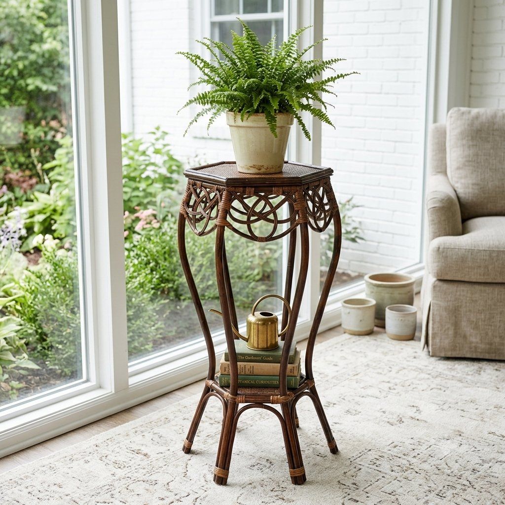 Vintage Boho Woven Rattan Pedestal