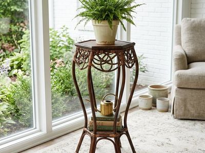 Vintage Boho Woven Rattan Pedestal