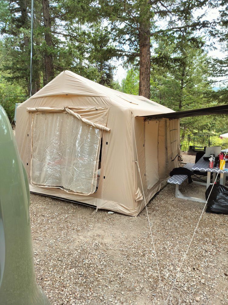 Large Inflatable Camping Tent with Awning Stove Jack AC Vent Partition