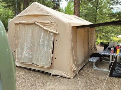 Large Inflatable Camping Tent with Awning Stove Jack AC Vent Partition