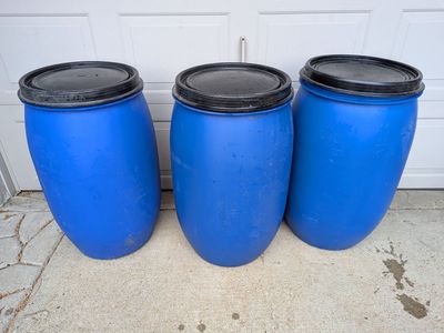 $30 EACH / $60 ALL THREE 55-Gallon Industrial Plastic Drum HDPE Removable Lid UN-Rated Good