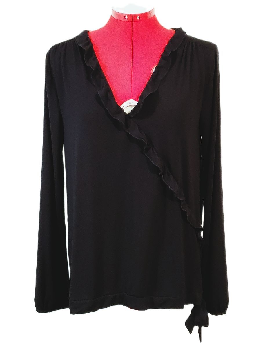 “J. Crew Mercantile” Black Faux Wrap Blouse – Size M