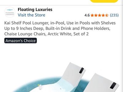 Floating Luxuries Kai Shelf Pool Lounger, Arctic White,- In-Pool Chaise Lounge Chairs w/ Built-in Drink & Phone holder