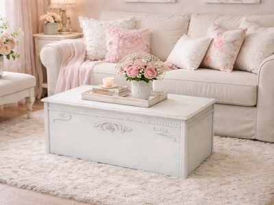 Cottagecore Shabby Chic French Toy Box Storage Vintage Coffee Chest End Table