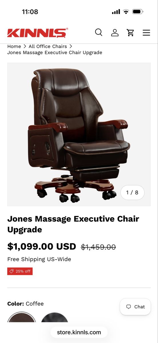 KINNLS Jones Massage Executive Office Chair Upgrade - Coffee