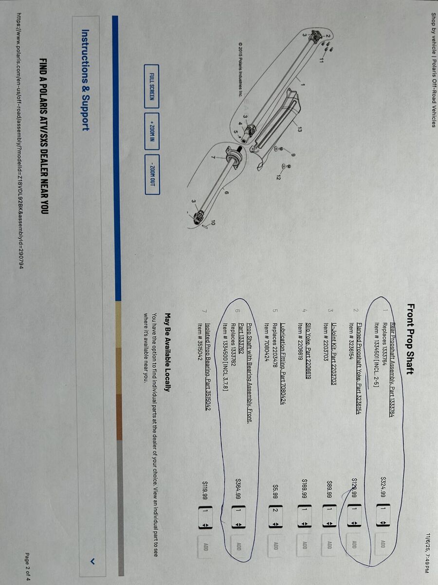 Polaris Prop Shaft Assembly Front and Rear