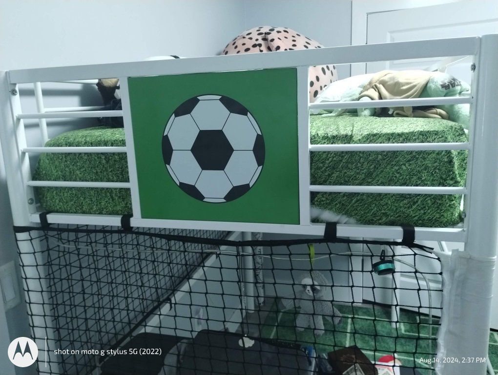 Soccer goal twin bed with desk