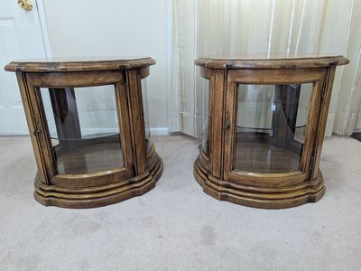 Wood End tables with Curved Glass Display