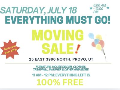 Moving Sale! Furniture, Home Decor, Clothes, Treadmill, Washer & Dryer - Provo, UT