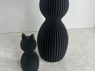 Unique Black Cat Figurines - Set of 2 Modern Ribbed Decor, Witchy Aesthetic