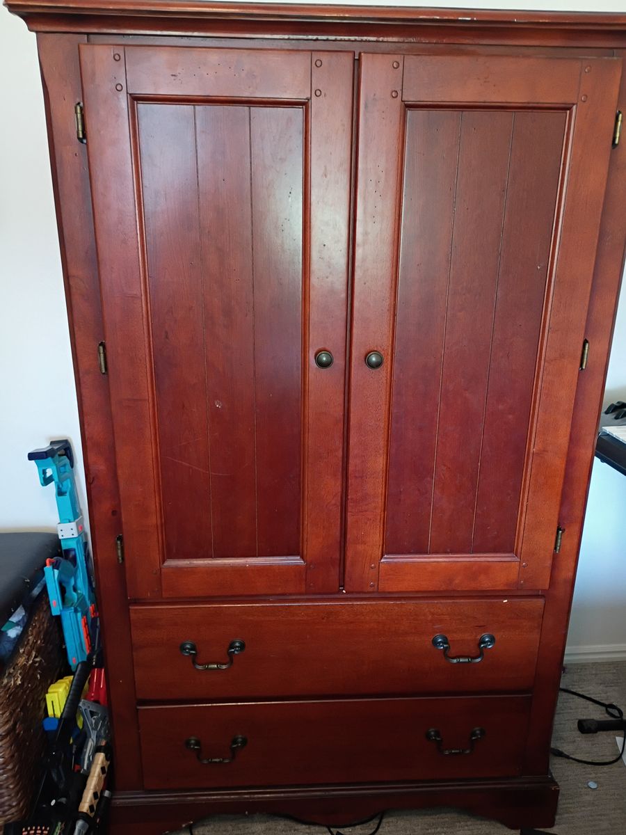 Wooden Armoire Wardrobe with 2 Drawers and Shelving Storage