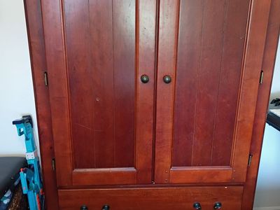 Wooden Armoire Wardrobe with 2 Drawers and Shelving Storage