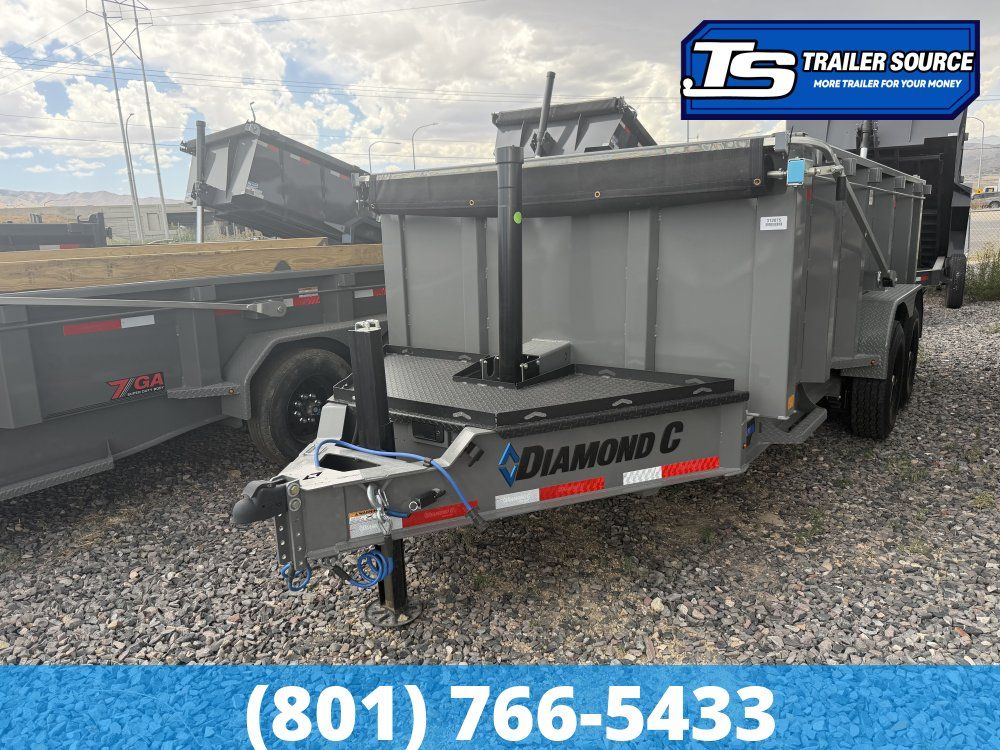 7x14 Diamond C LPT 207 Dump Trailer - 44" Sides - 15.5K GVWR - 14 Ply Tires, Hydraulic Jack(s), Long Arm Tarp
