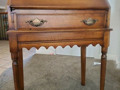 Vintage Wooden Slant Front Secretary Desk with Cubbies & Drawers