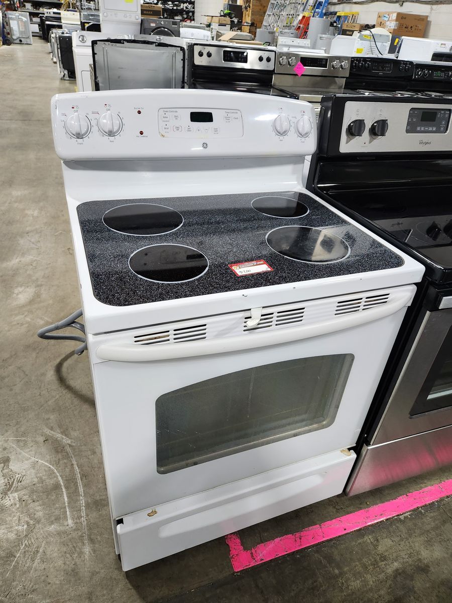 GE Electric Range Stove - White Glass Top