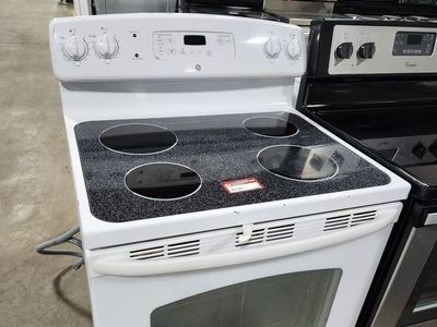 GE Electric Range Stove - White Glass Top