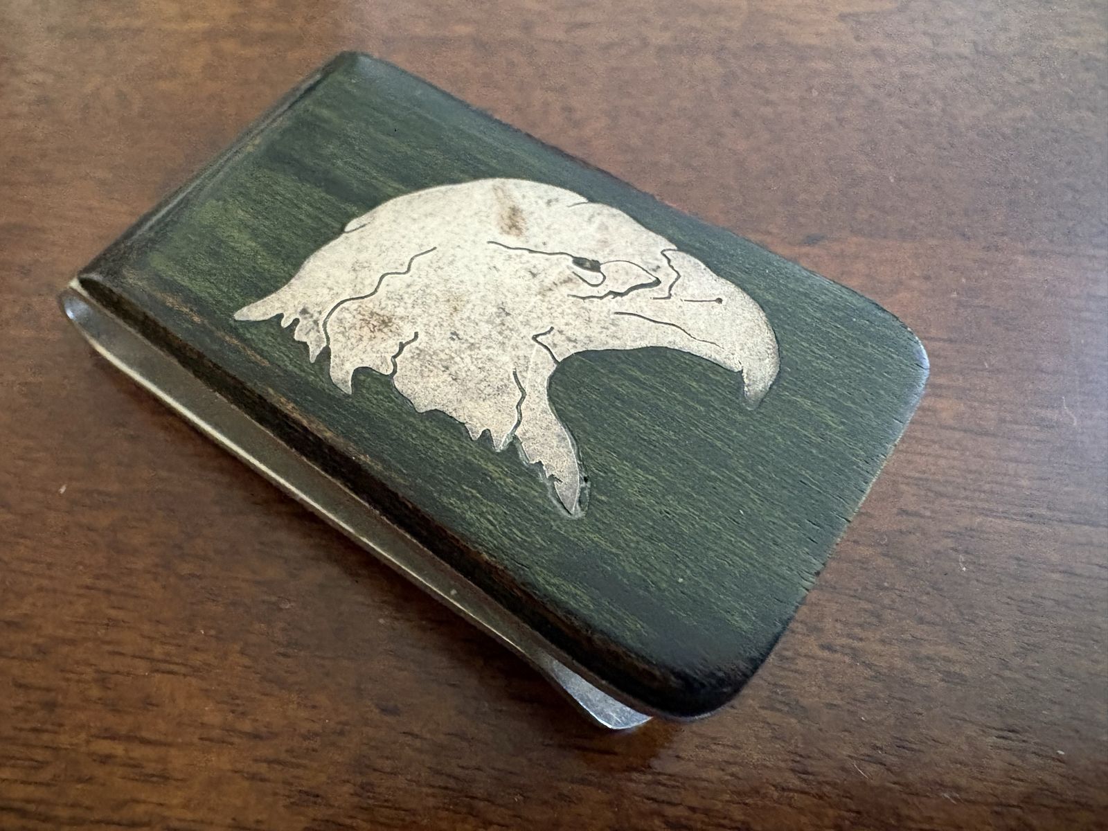 Vintage Native American Money Clip w/ Eagle on Green