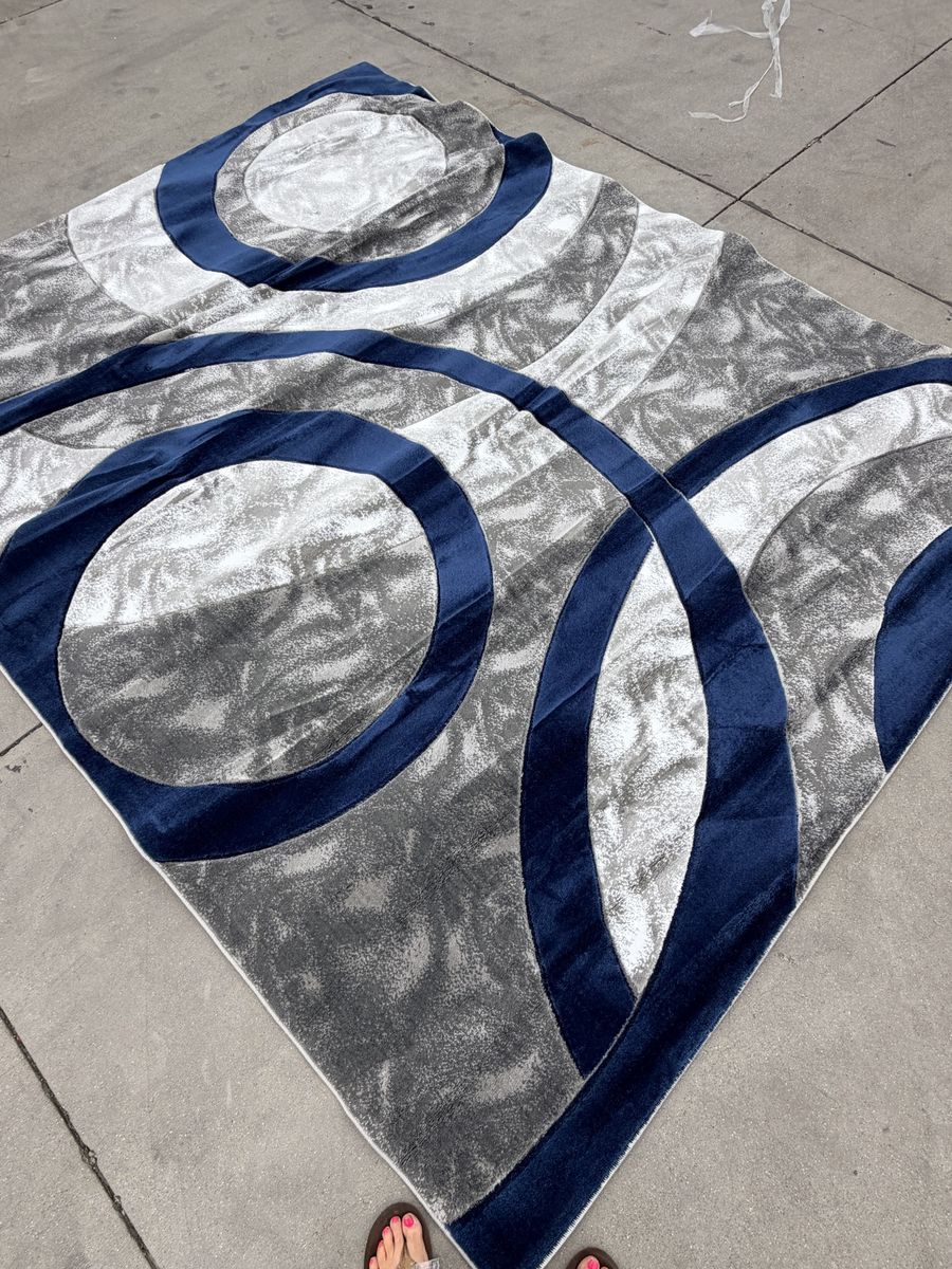 New! Abstract Gray & Blue Area Rug - Modern Geometric Swirls Design 8x10